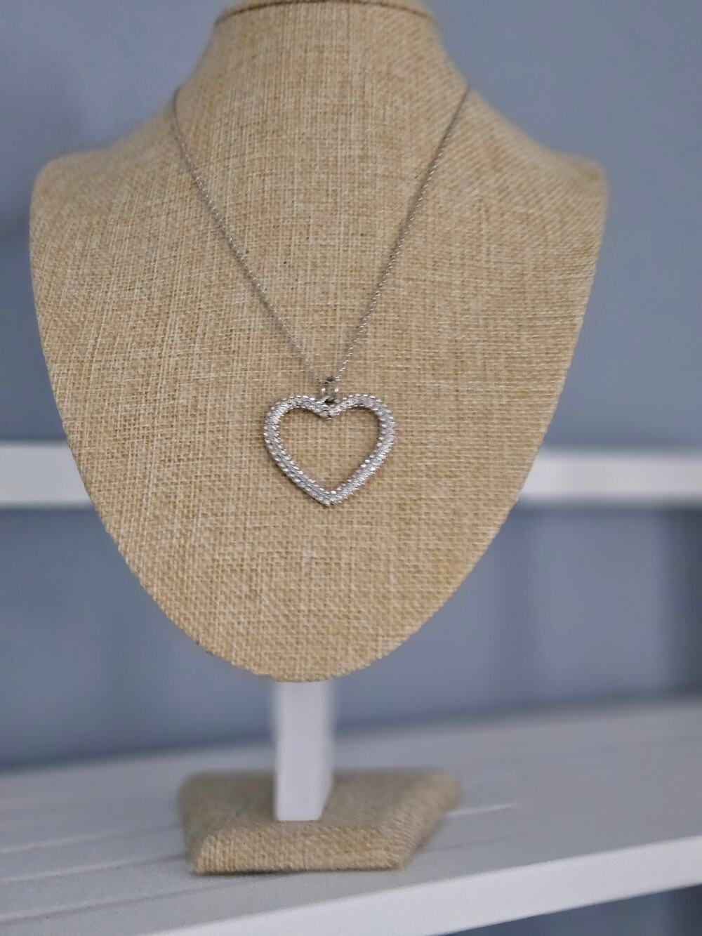 Made with Swarovski Crystal Open Heart Pendant Necklace Silver Tone NEW